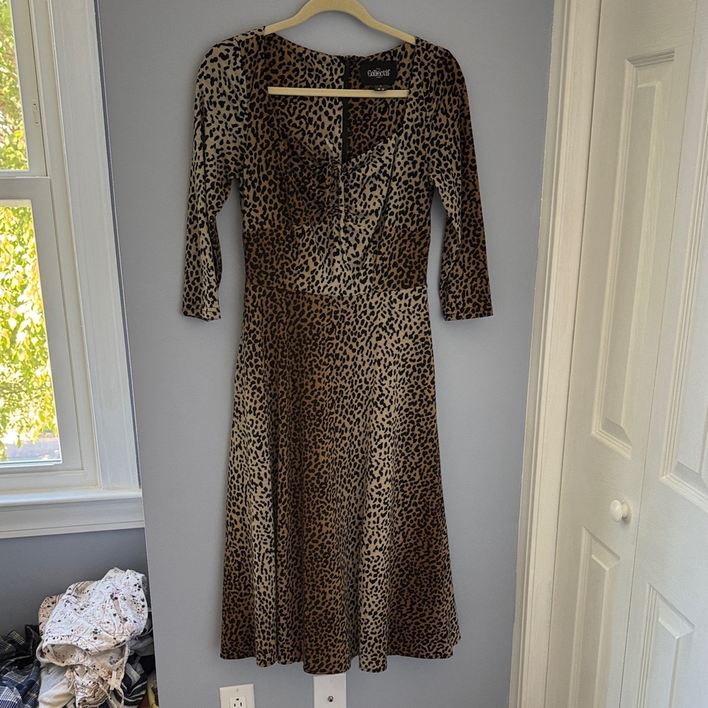 Collectif Leopard Print 3/4 Sleeve Dress